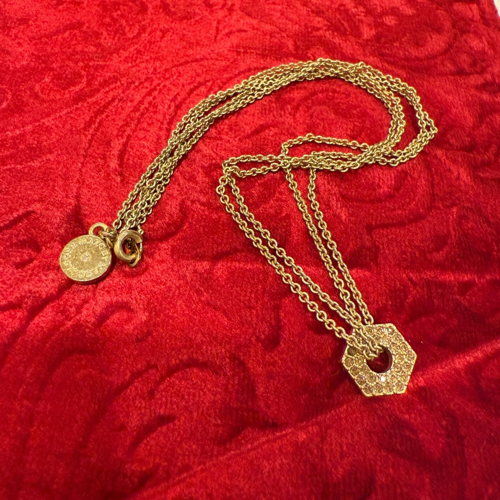 Elegant Gold Necklace with Hexagonal Pendant with matching earrings